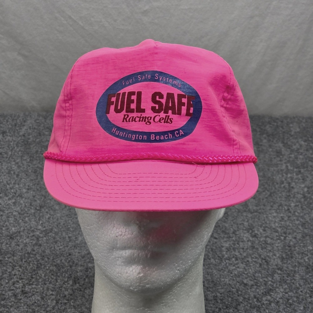 Vintage Fuel Safe Racing Cells Hat Neon Pink Rope Cap Nylon Snapback 80s 90s
